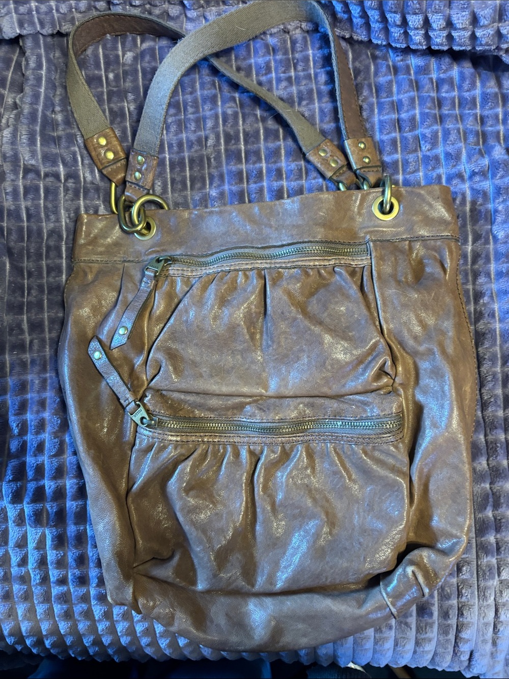Fossil brown leather satchel bag.
